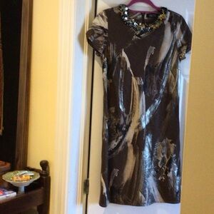 Teri Jon linen Brown and Metallic Dress Size 6
